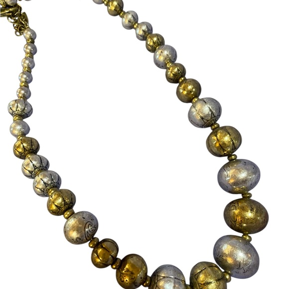 Vintage Round Bead Necklace Silver & Gold - Picture 3 of 5
